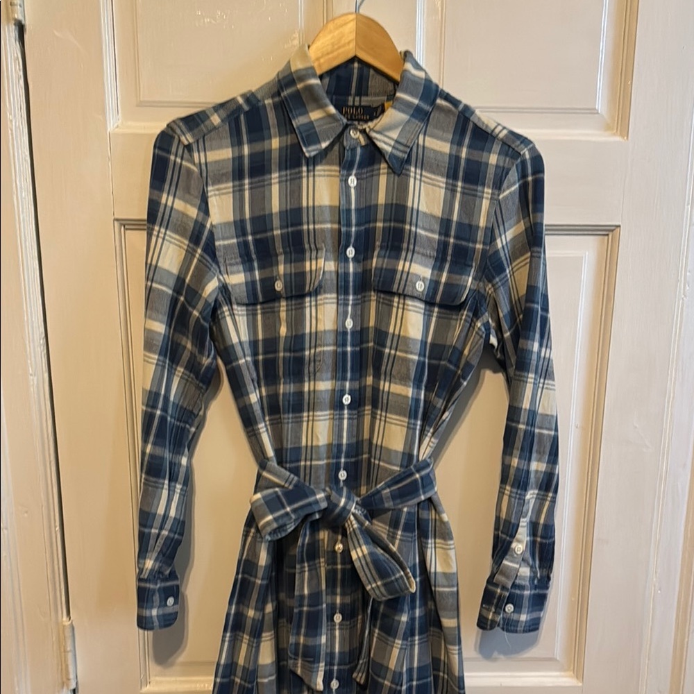 Polo Ralph Lauren Blue Plaid Long Sleeve Dress - Picture 3 of 6